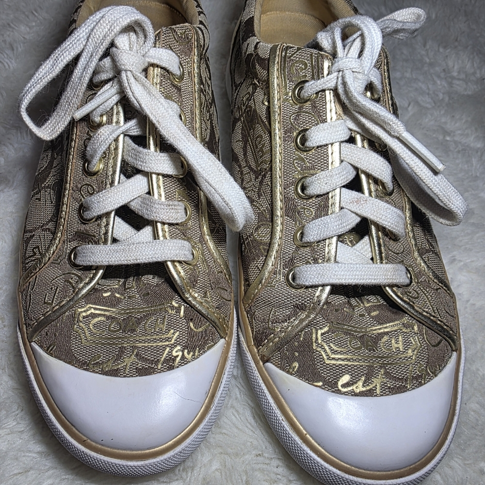 Coach Barrett Gold Signature Monogram Jacquard Sneakers 9.5B - Picture 13 of 16